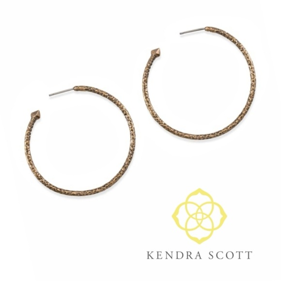 Kendra Scott Hammered Hoop Earrings Vintage Gold NWT - Picture 3 of 6